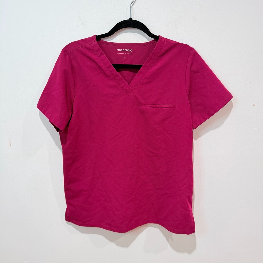 Mandala Women's V-Neck Scrub Top in Fuchsia Pink